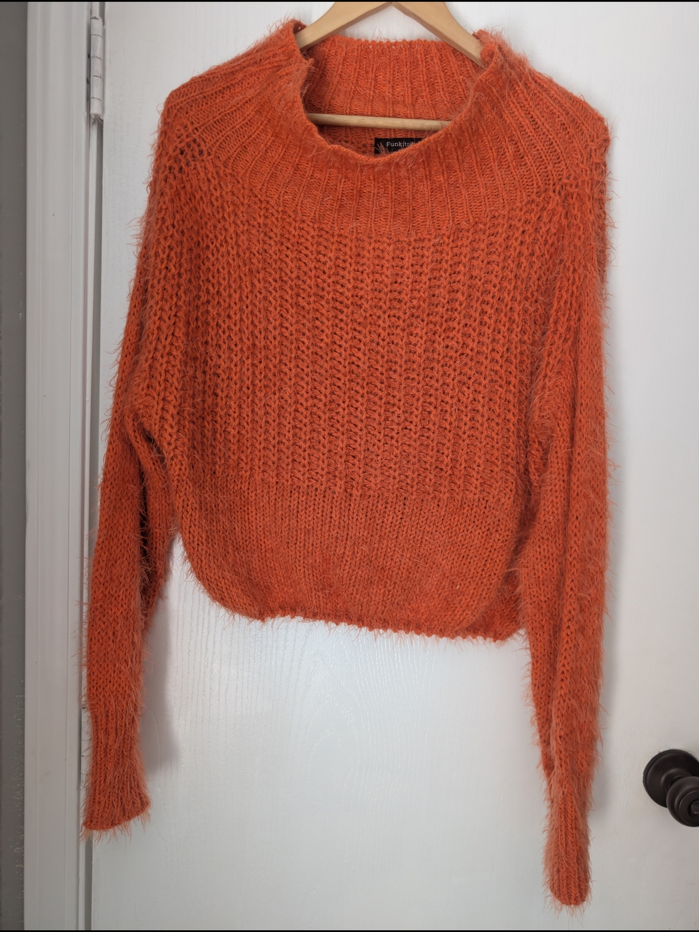 Fuzzy Orange Cowl Neck Sweater